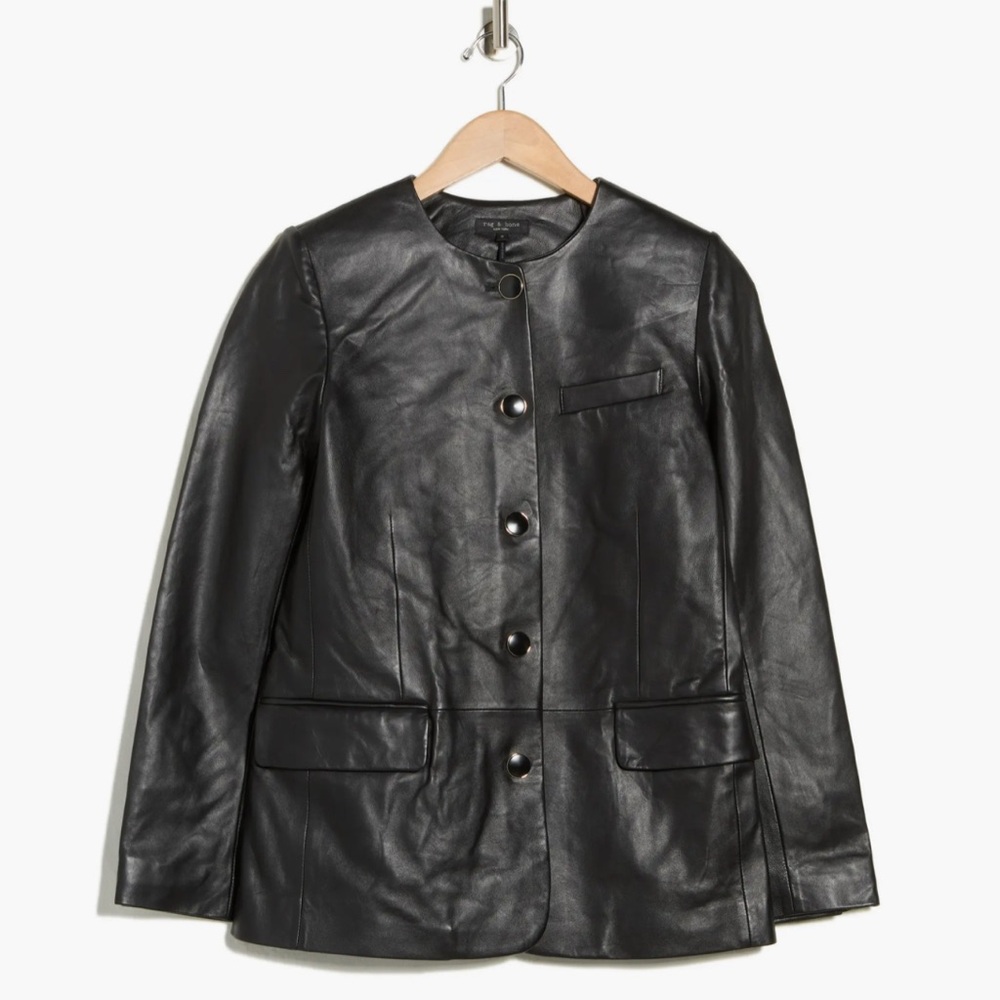 Rag & Bone (nwt $1,198) Payley Leather Blazer Midnight Black Sz: 10